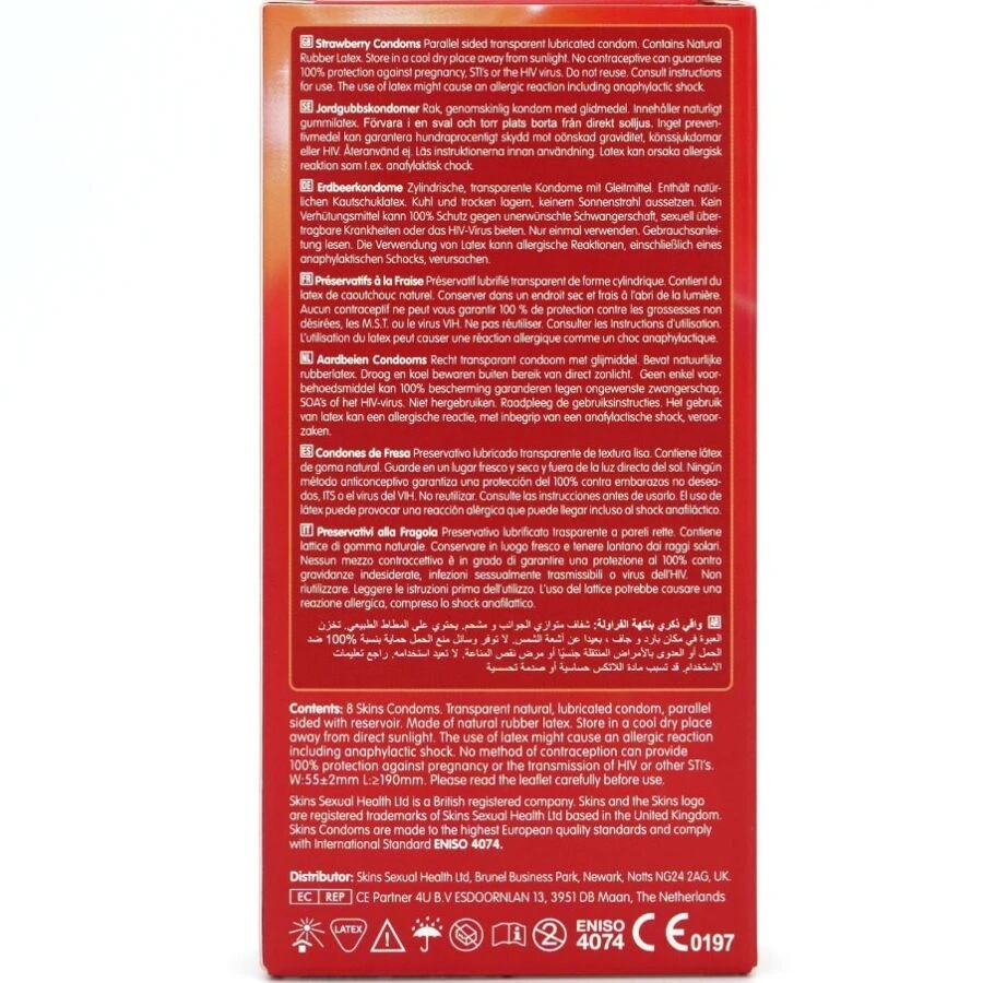 SKINS - PRESERVATIVI PREMIUM ALLA FRAGOLA CONFEZIONE DA 8
